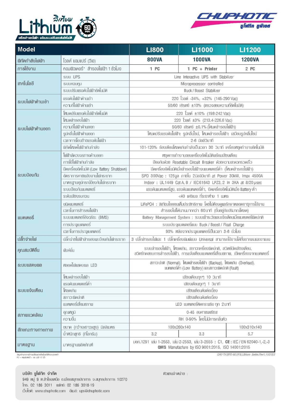 เครองสำรองไฟ CHUPHOTIC UPS Lithium LI1000 1000VA 500W Studio7 online