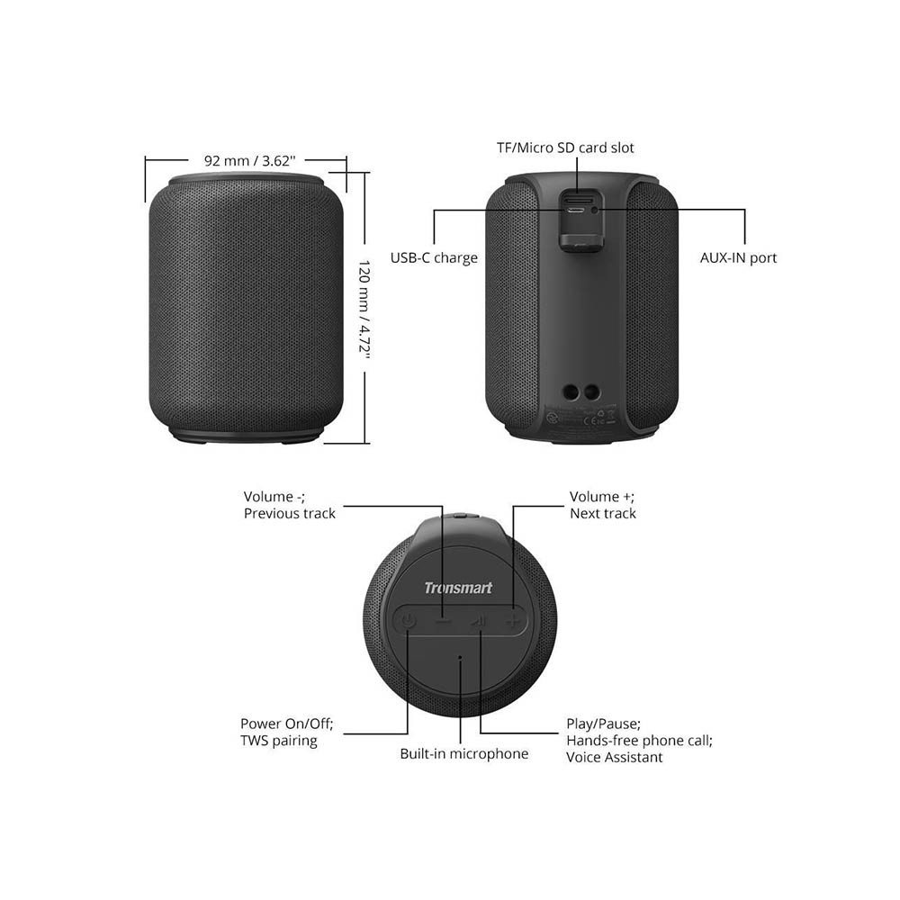 ลำโพงบลูทูธ Tronsmart Element T6 Mini 15W Black