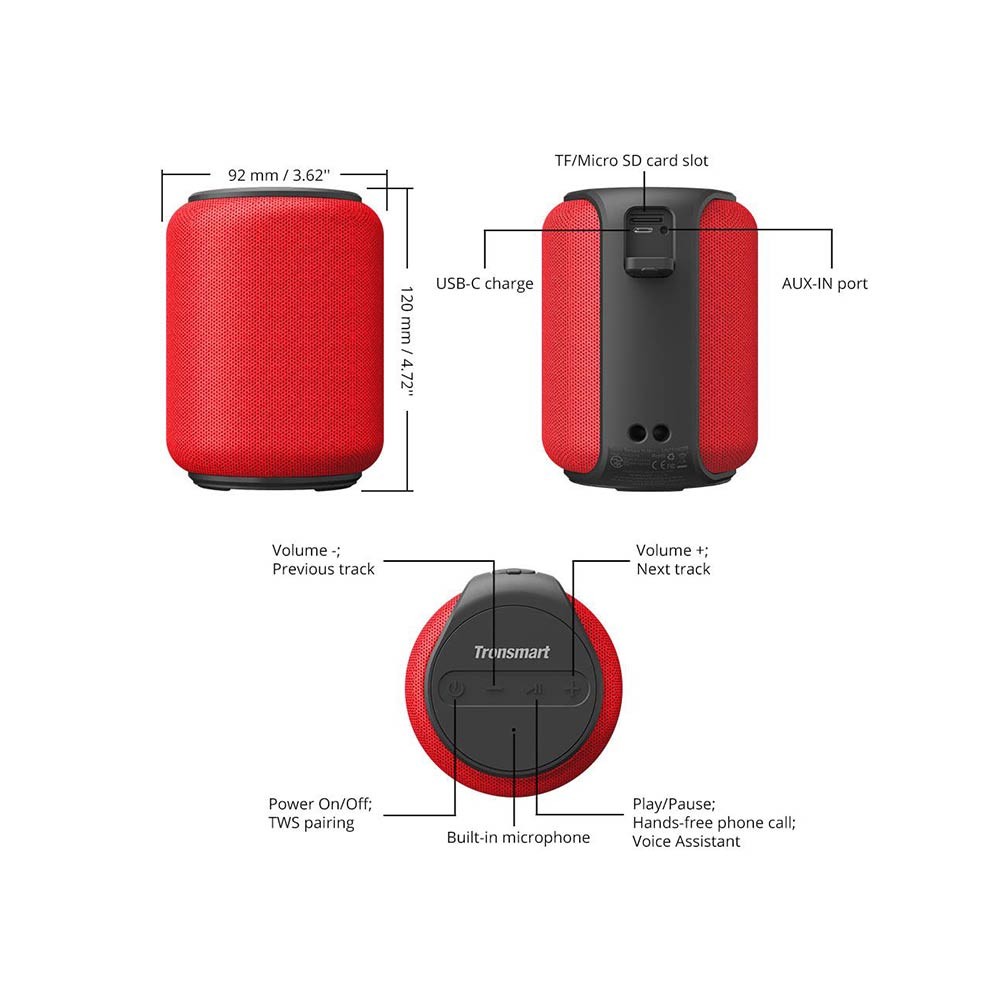 ลำโพงบลูทูธ Tronsmart Element T6 Mini 15W Red