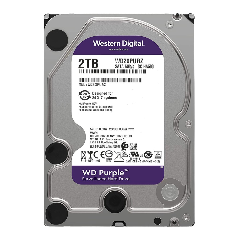 WD HDD PC 2TB 5400RPM SATA III 64MB (6Gb/s) for CCTY PURPLE 3Y