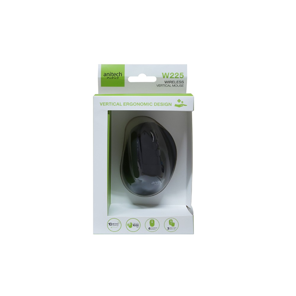 เมาส์ไร้สาย Anitech Wireless Vertical Mouse W225 Black