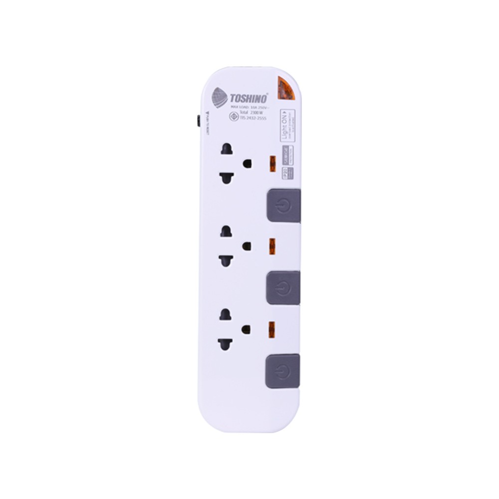 Toshino Plug 3 Way 3 Switch 5M. (P3375-5M) White/Grey