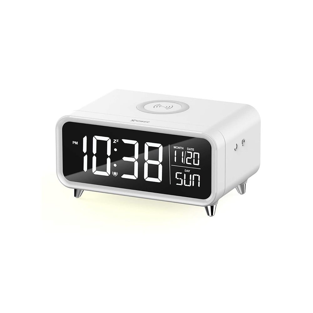 RIN Digital Clock Wireless Charger Plug in 4LED White