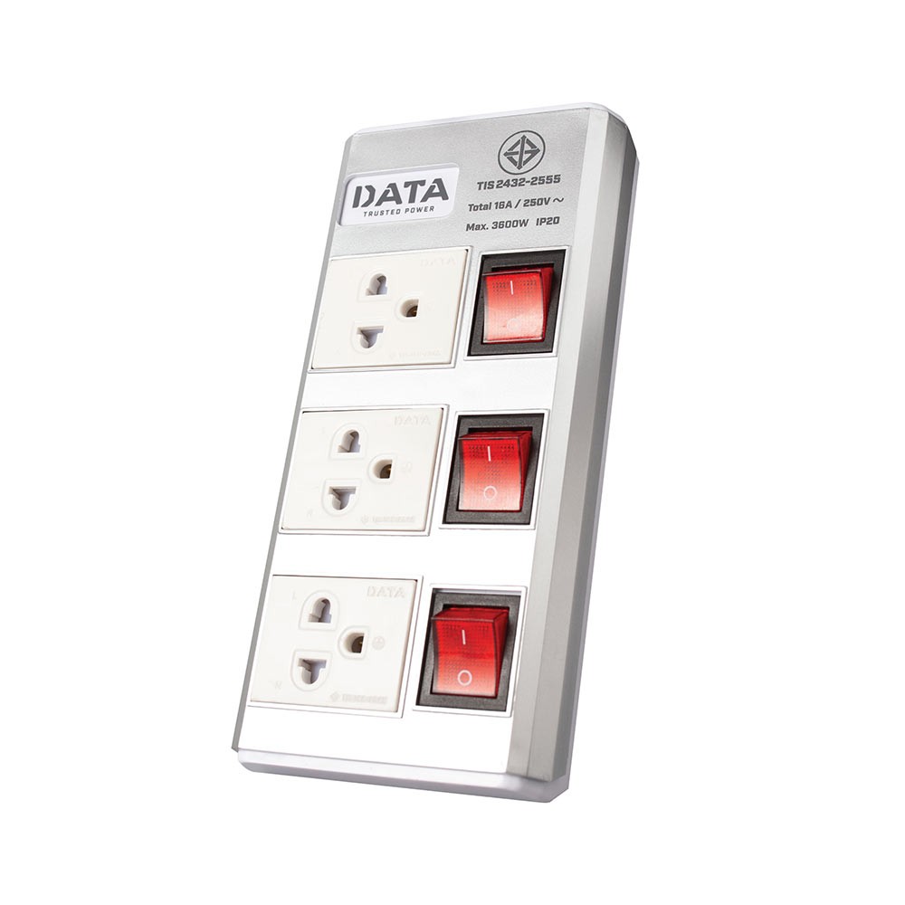 ปลั๊กไฟ DATA 3 Way 3 Switch 3M. HMDU3656 M3S Silver