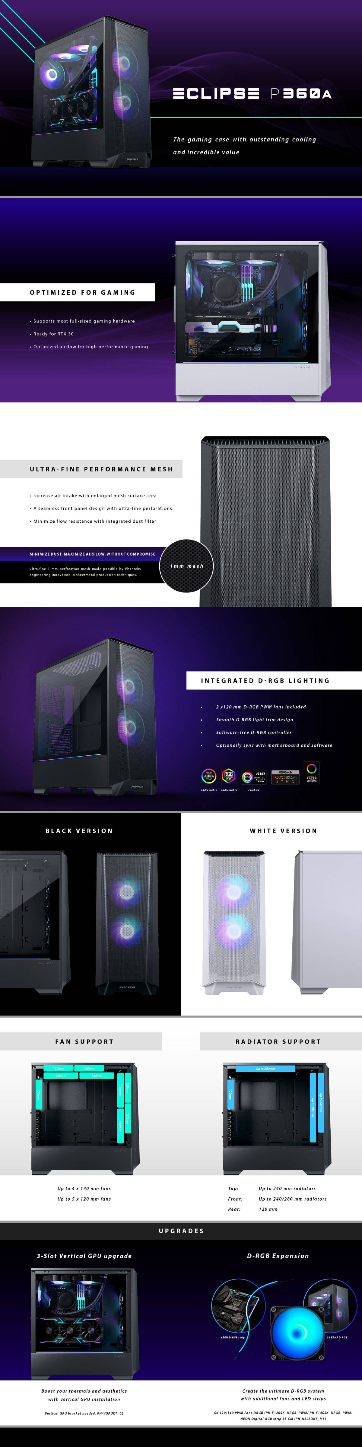 เคสคอมพิวเตอร์ Phanteks Computer Case Eclipse P360 AIR MID TOWER TG ...