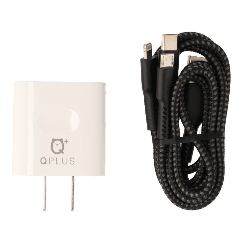 QPLUS Wall Charger 2.1A 2USB A + 3in1 USB Cable (Micro / Type C / Lightning)