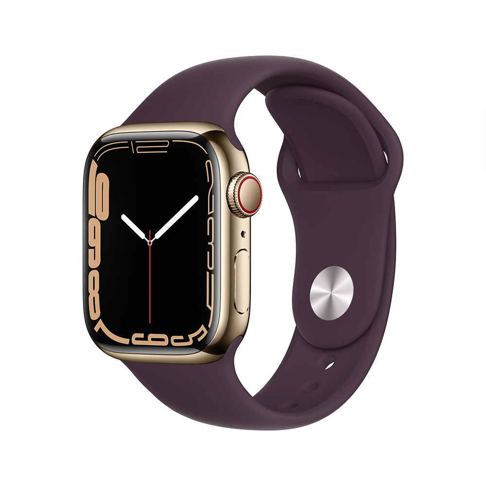 Apple Watch Series 7 GPS + Cellular 41mm Gold Stainless Steel Case with Dark Cherry Sport Band