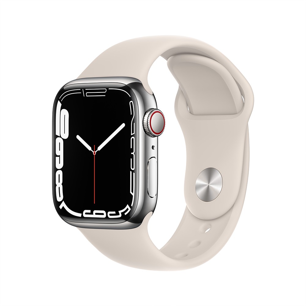 Apple Watch Series 7 GPS + Cellular 41mm Silver Stainless Steel Case with Starlight Sport Band