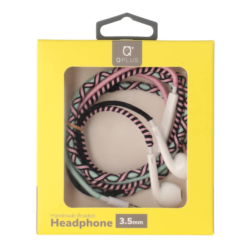 QPLUS Earbud with Mic 3.5 Braided Pink/Mint/White#8