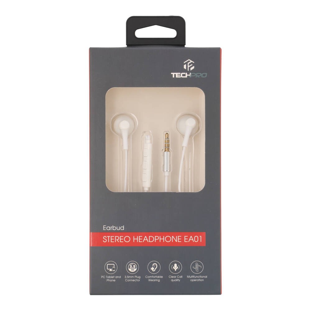 หูฟัง TECHPRO Earbud Headphone with Mic. 3.5mm White