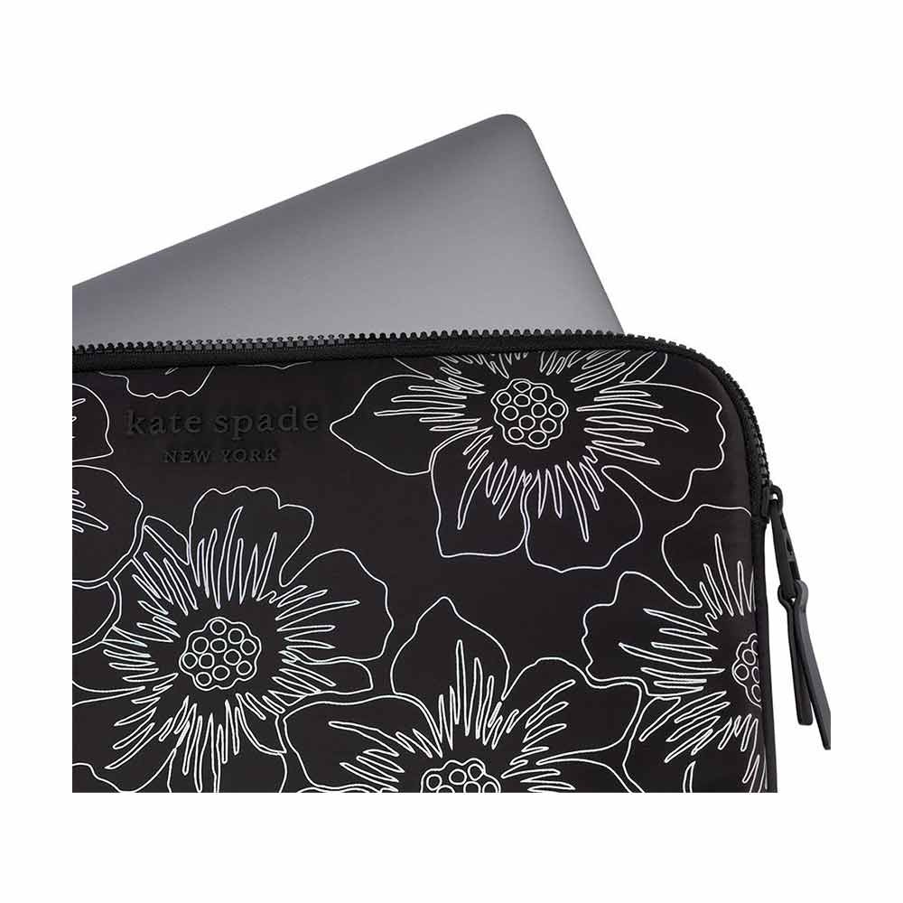 CS@ Kate Spade New York Puffer Sleeve for Laptop/MacBook 14 inch Hollyhock Iridescent Black