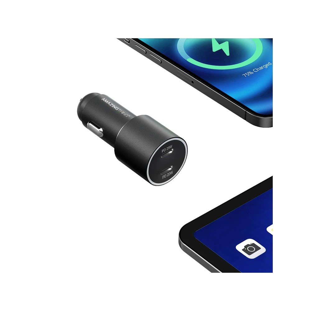 ที่ชาร์จแบตในรถ AMAZINGthing 1 USB-A (QC3.0A) / 1 USB-C (PD45W) Black