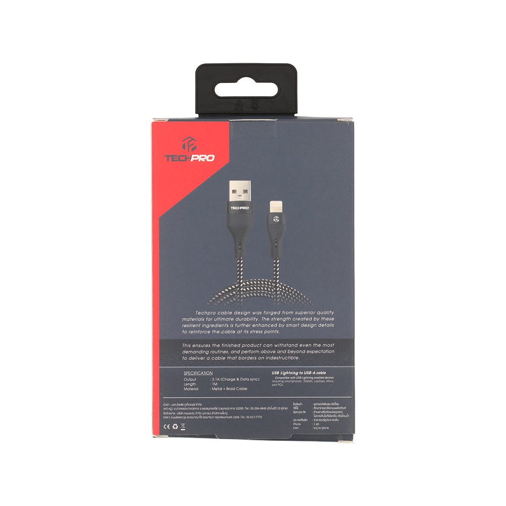 สายชาร์จ TECHPRO USB-A to Lightning 1 เมตร Black/White