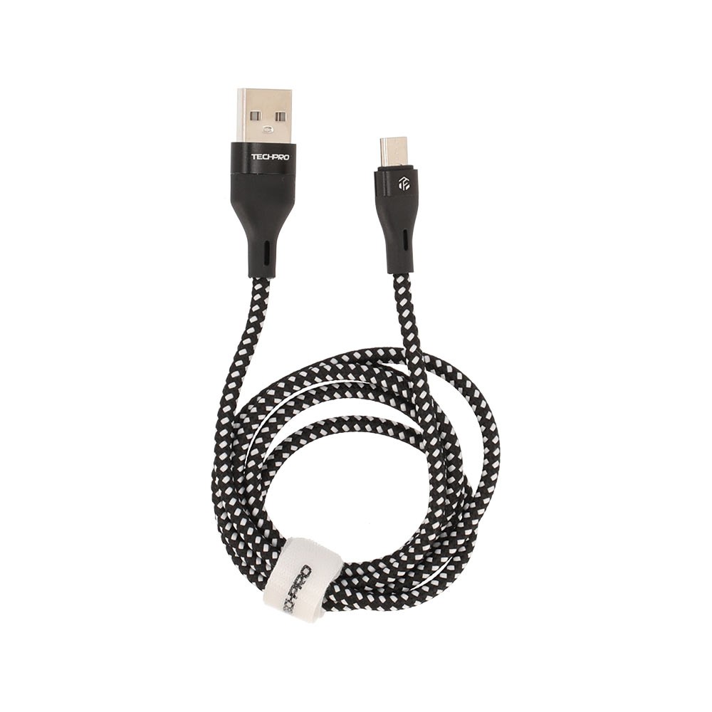 สายชาร์จ TECHPRO USB-A to Micro 1 เมตร Black/White