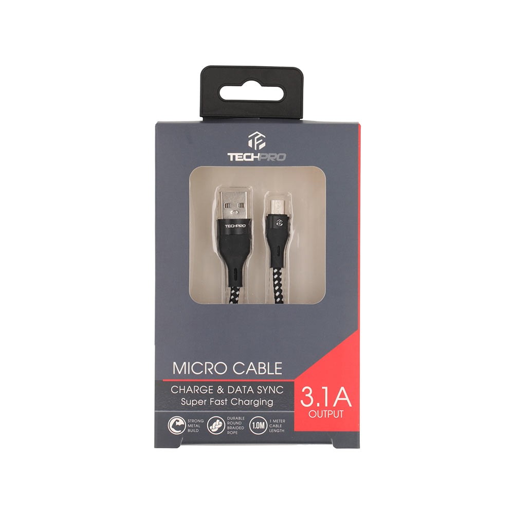 สายชาร์จ TECHPRO USB-A to Micro 1 เมตร Black/White