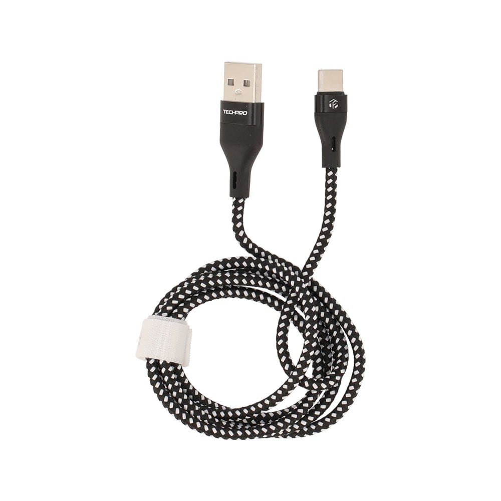 สายชาร์จ TECHPRO USB-A to USB-C 1 เมตร Black/White