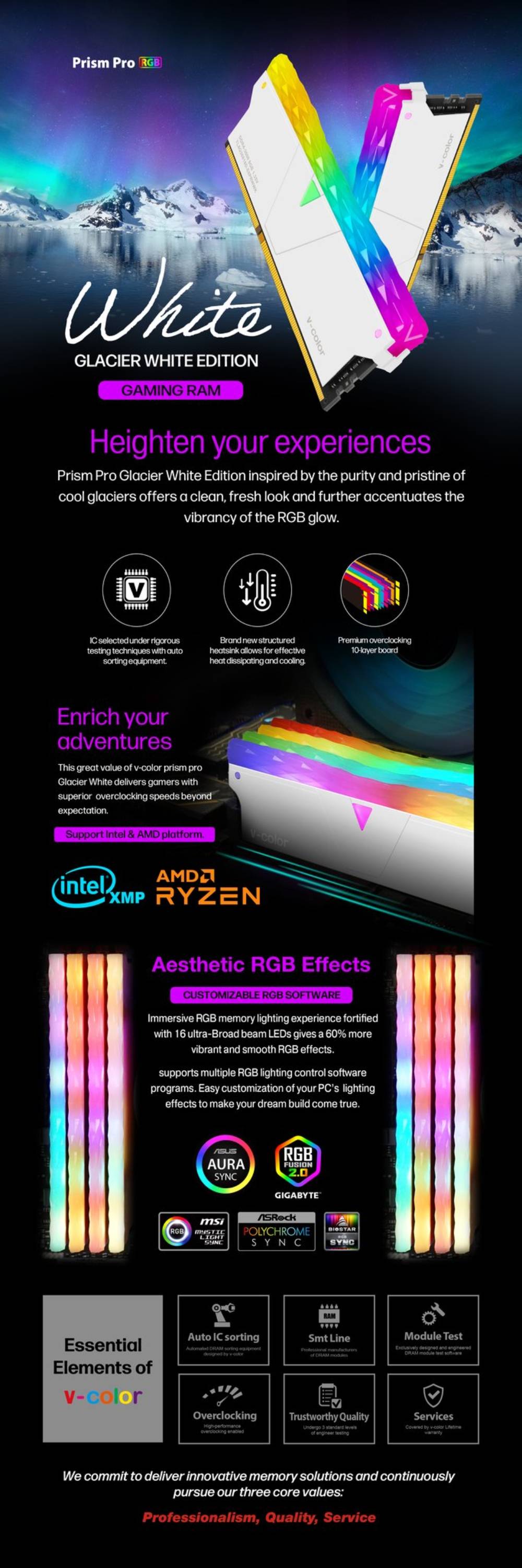 Ram Prv Color แรมพีซี v-color Ram PC DDR4 16GB/3200MHz CL16 (8GBx2) Prism Pro RGB ...