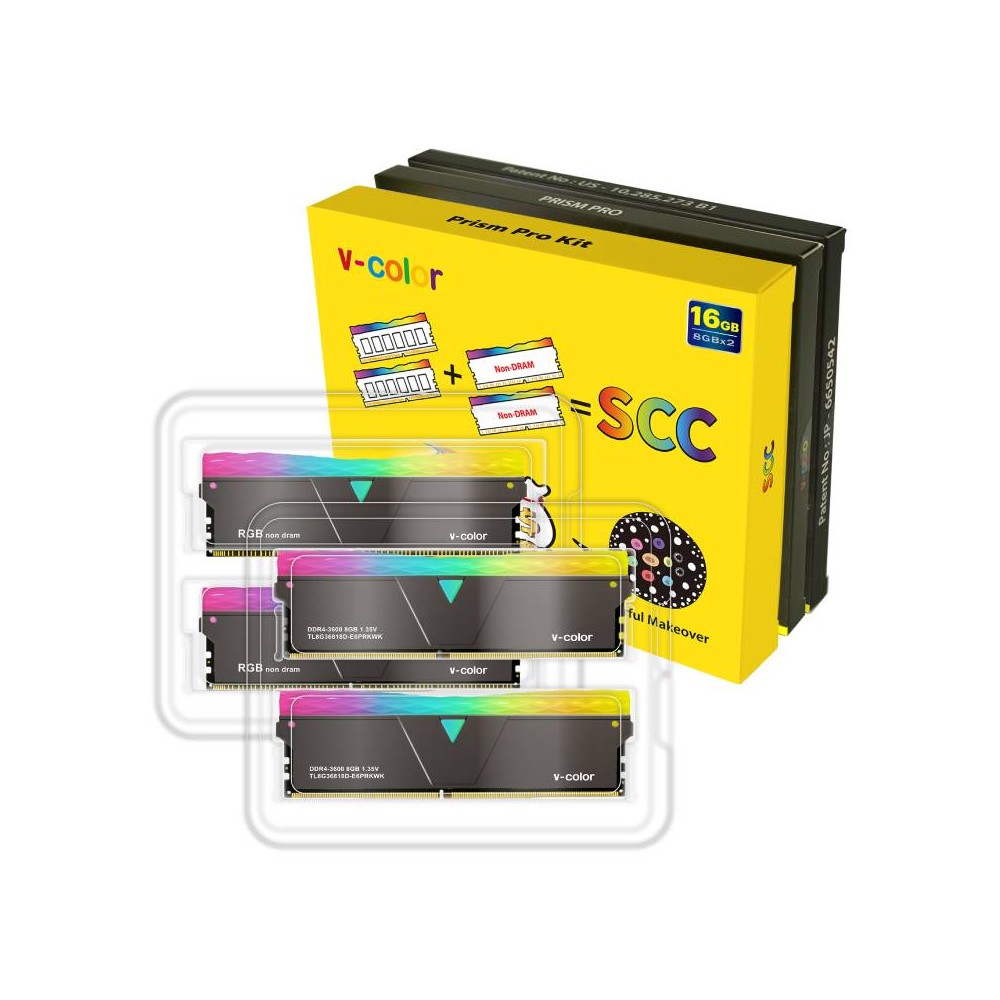 แรมพีซี V-COLOR DDR4 16GB/3600MHz.CL18 (8GB x2 + Dummy x2) Prism Pro RGB (Jet Black)