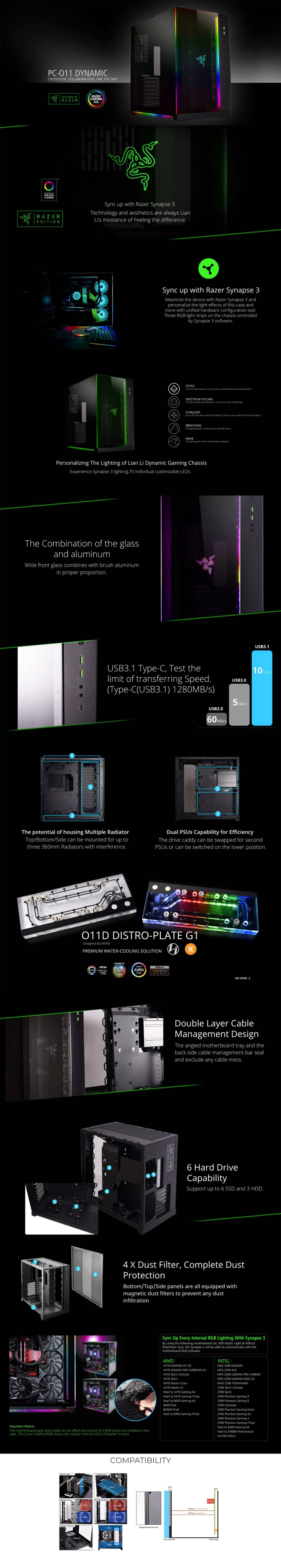 เคสคอมพิวเตอร์ Lian Li Computer Case O11 Dynamic Designed by Razer - Black