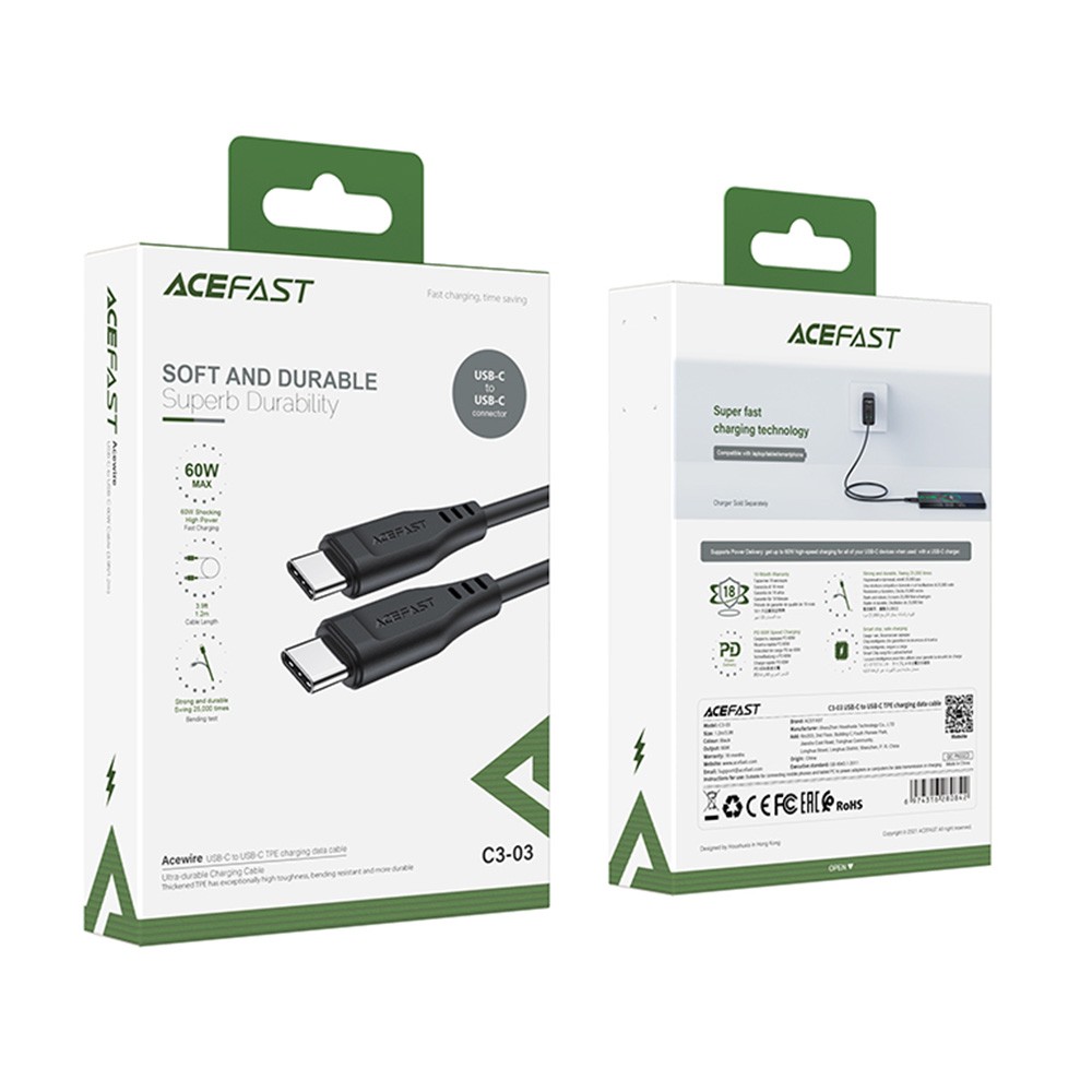 สายชาร์จ ACEFAST USB-C to USB-C TPE Data 1.2 เมตร White