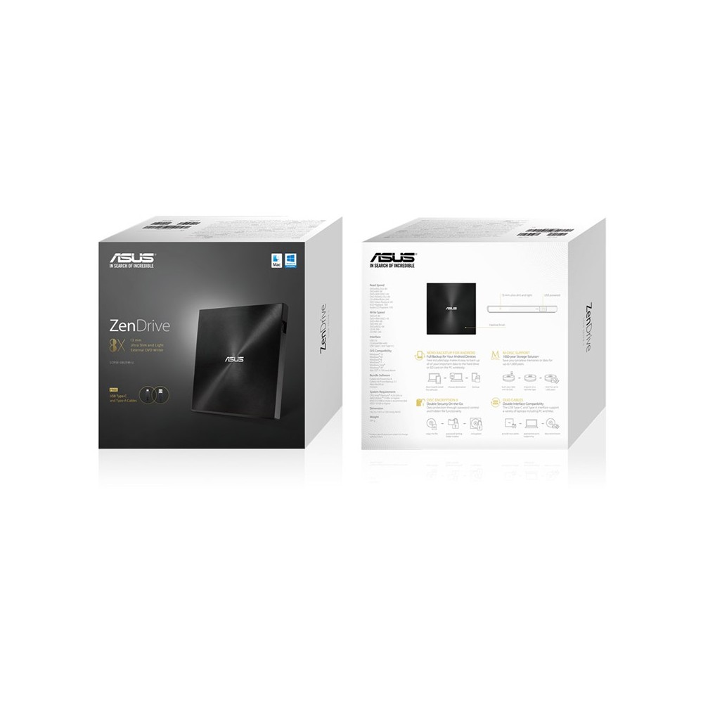 ไดรฟ์ดีวีดี Asus Optical Drive External ZenDrive U9M (SDRW-08U9M-U) Black