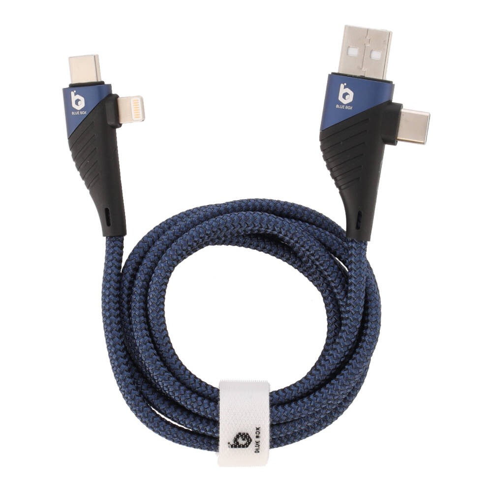 Blue Box Multifunctional 4 in 1 Fast Charge & Data Sync Cable - Blue