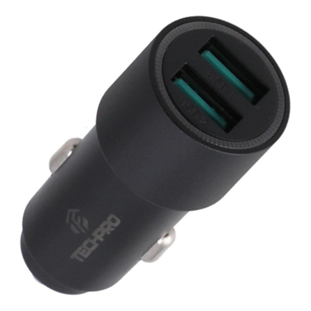 ที่ชาร์จแบตในรถ TECHPRO 4.8A Dual-port 2 USB-A Colorful LED Light - Black