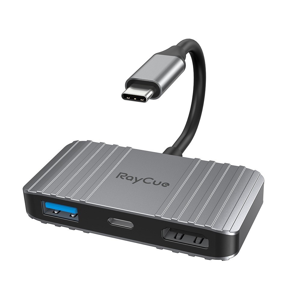 Raycue port hub 3 in 1 usb c to usb a usb c hdmi hc rc2301 space gray
