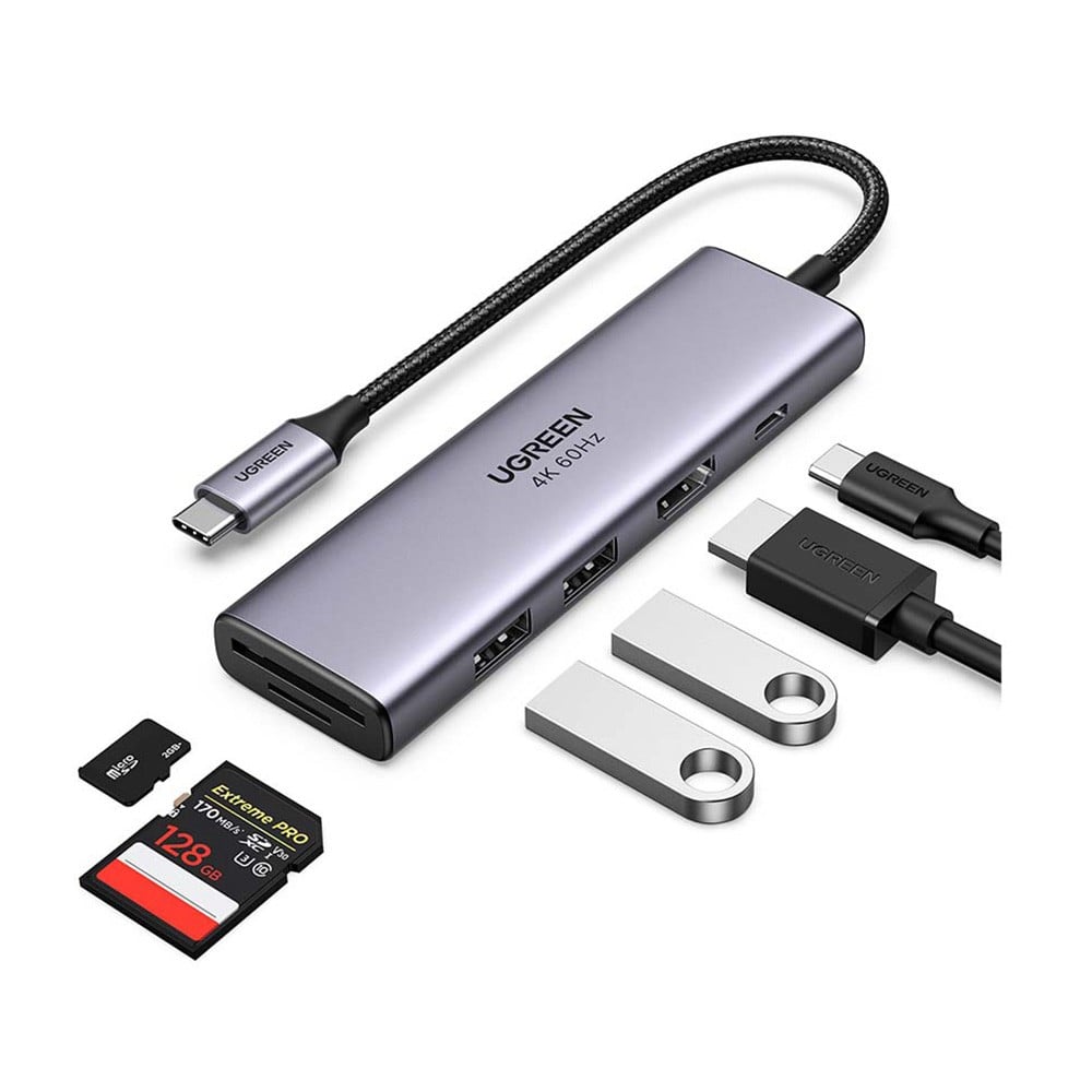 Ugreen Port Hub 6 In 1 Usb C To Hdmi 4k 60hz 2 Usb3 0 Tf Sd 100w Pd Gray 60384