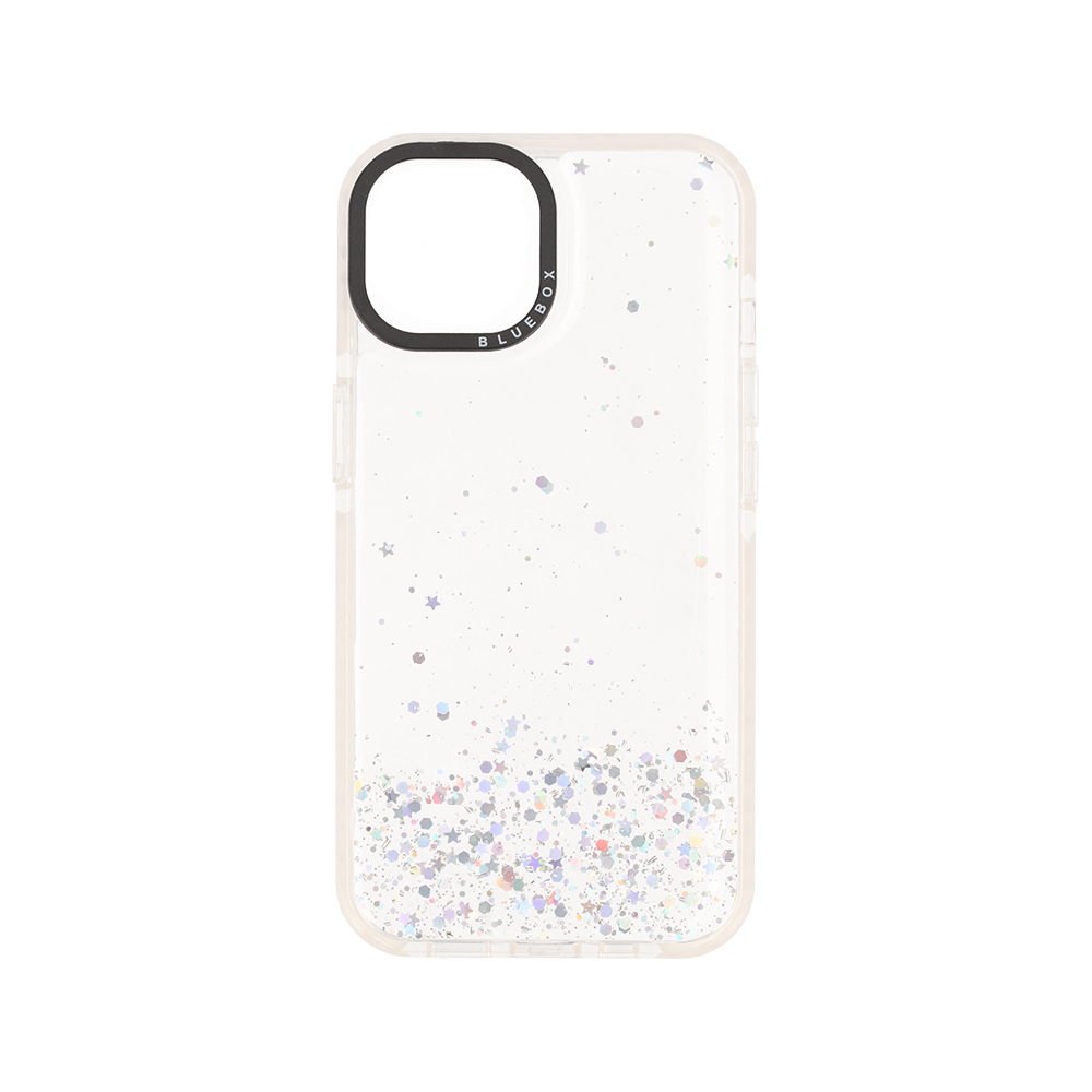 Blue Box Case iPhone 14 Max (6.1) Clear Glitter with black camera frame
