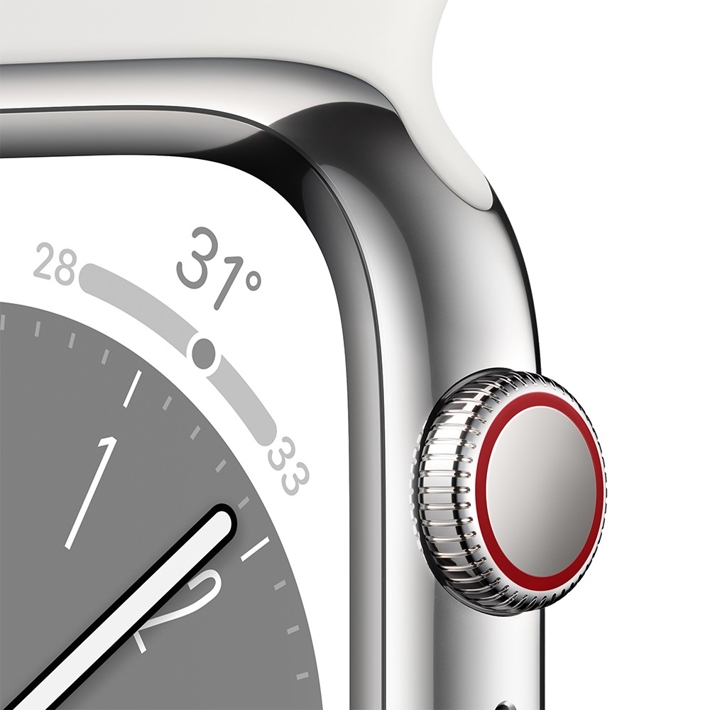 Apple Watch Series 8 GPS + Cellular 45mm Silver Stainless Steel Case with White Sport Band