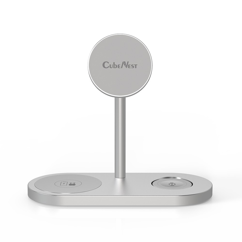 ที่ชาร์จไร้สาย CubeNest 3-in-1 Wireless Charger Magnetic Stand 30W Silver