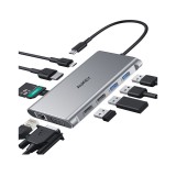 AUKEY Port Hub 10-in-1 USB-C to USB-A, HDMI & VGA PD 100W (CB-C89) Gray