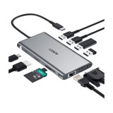 AUKEY Port Hub 10-in-1 USB-C to USB-A, HDMI & VGA PD 100W (CB-C89) Gray