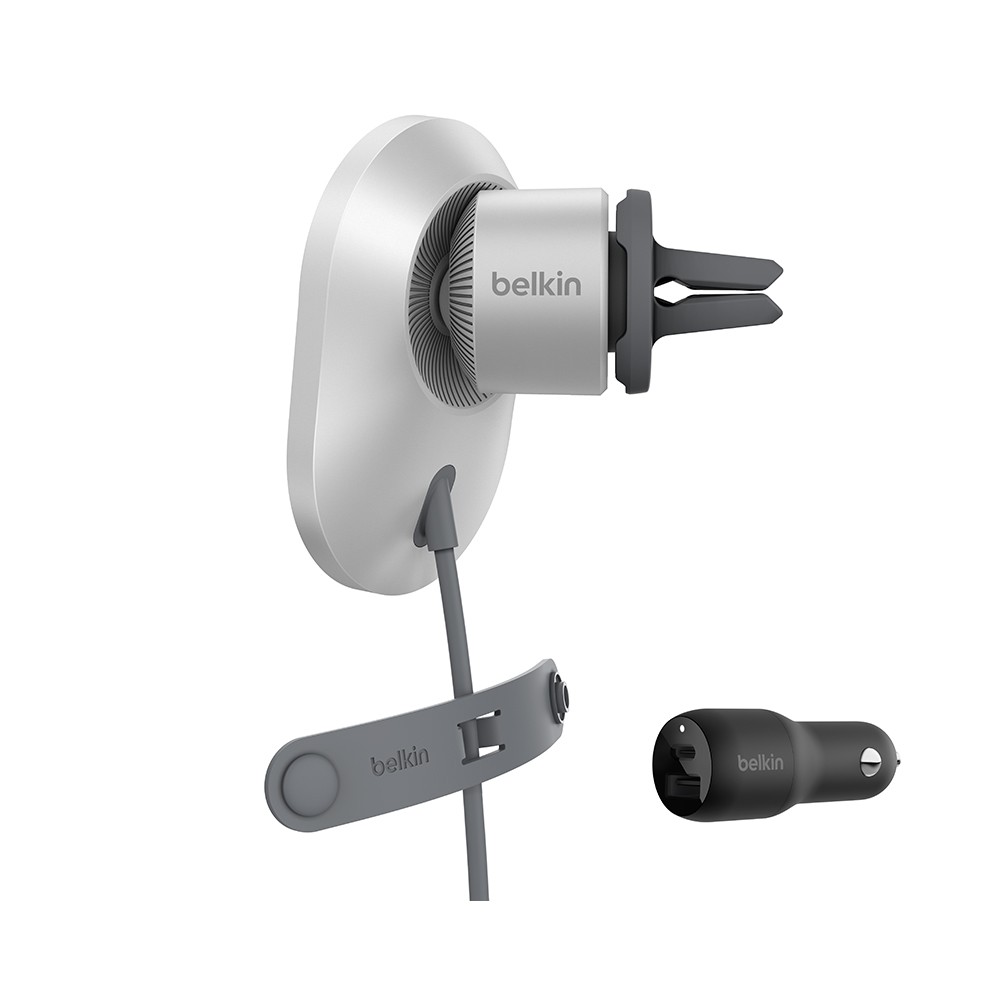 ที่ชาร์จไร้สาย Belkin BOOSTCHARGE Pro Car Wireless Charging vent mount with MagSafe and Car Charger (WIC008btGR-NC) Silver