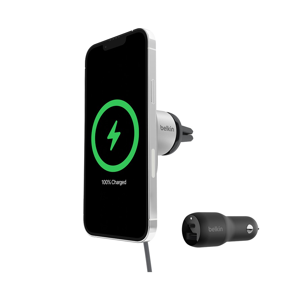 ที่ชาร์จไร้สาย Belkin BOOSTCHARGE Pro Car Wireless Charging vent mount with MagSafe and Car Charger (WIC008btGR-NC) Silver