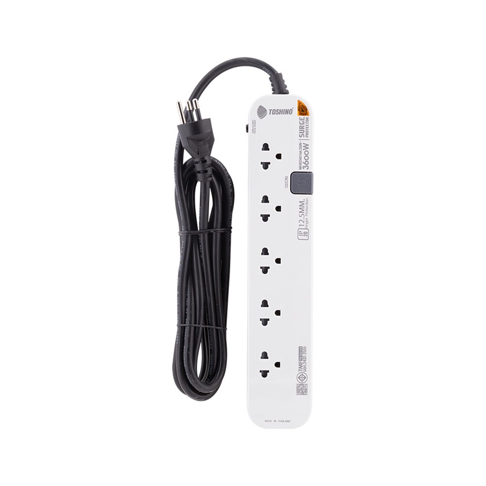 รางปลั๊กไฟ Toshino Plug 5 Way 1 Switch (P5315-5M WG) White