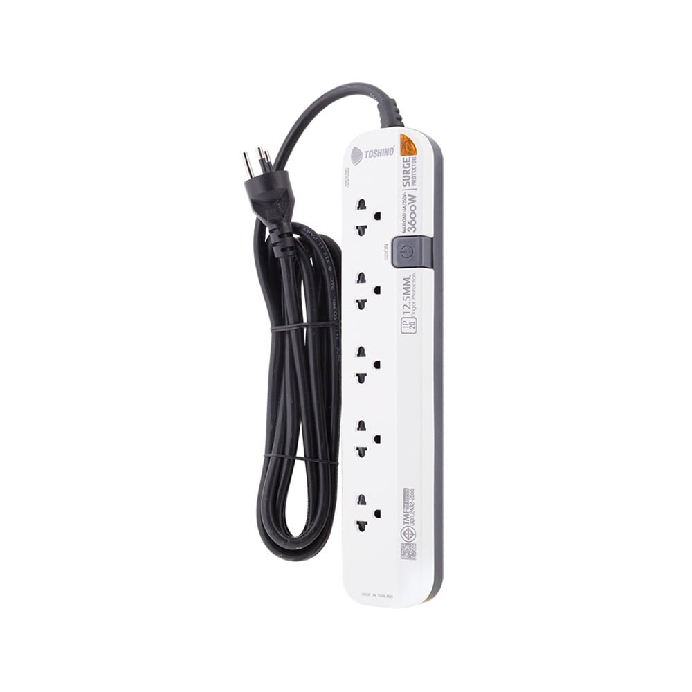 รางปลั๊กไฟ Toshino Plug 5 Way 1 Switch (P5315-5M WG) White