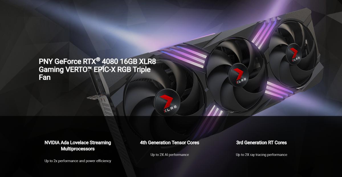 การ์ดจอ PNY VGA RTX 4080 XLR8 Gaming VERTO EPIC-X RGB Triple Fan 16GB ...