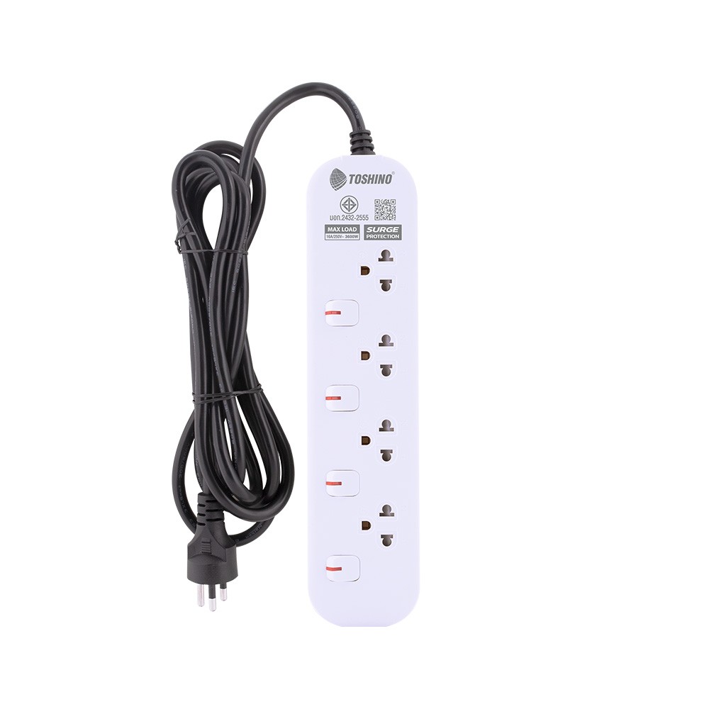 รางปลั๊กไฟ Toshino Plug 4 Way 4 Switch 5M. (JT4-5M) White (EV-O)