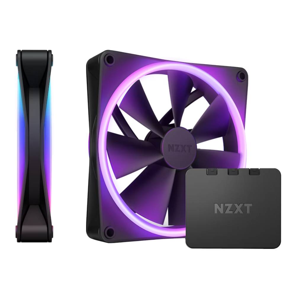 พัดลมคอม NZXT FAN F140 140mm (2x140mm) RGB DUO Black : RF-D14DF-B1