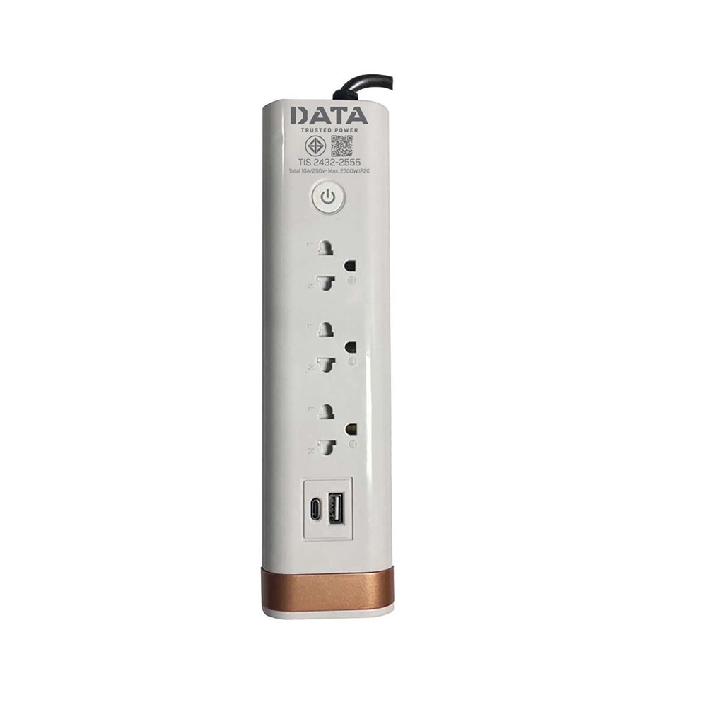 ปลั๊กไฟ DATA TIS Plug 3 Way 1 Switch 2 USB 3M. (LVUC45 3M) White