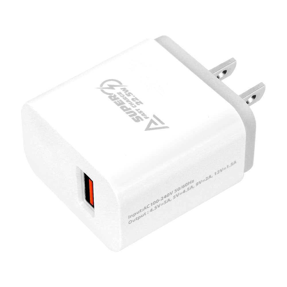 อะแดปเตอร์พร้อมสายชาร์จ ASAKI Wall USB Charger 1 USB-A (22.5W) White + USB-A to USB-C Cable 1m Black