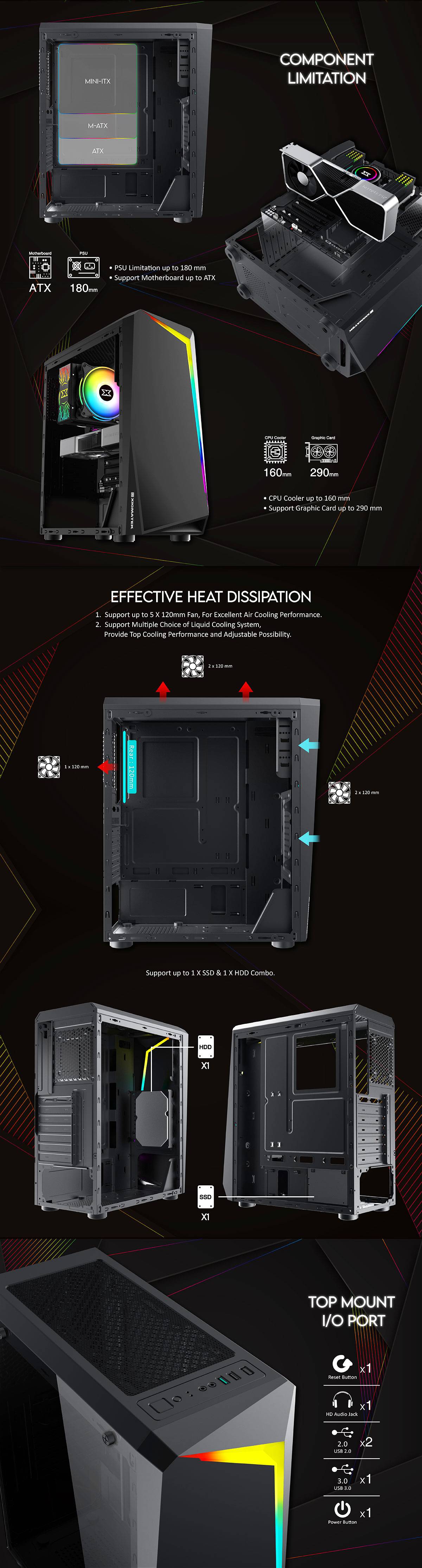 Vortex Effect Computer Case เคสคอมพิวเตอร์ Xigmatek Computer Case Vortex Black