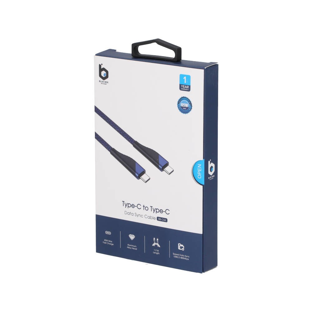 สายชาร์จ Blue Box Type-C to Type-C 65w Fast Charge & Data Sync - Blue