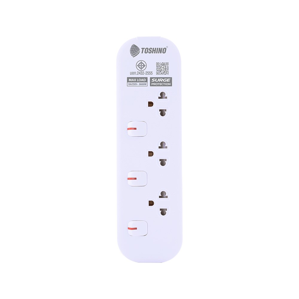 รางปลั๊กไฟ Toshino TIS Plug 3 Way 3 Switch 1.5M. (JT3-1.5M) White
