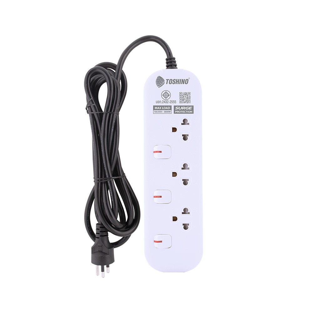 รางปลั๊กไฟ Toshino TIS Plug 3 Way 3 Switch 1.5M. (JT3-1.5M) White