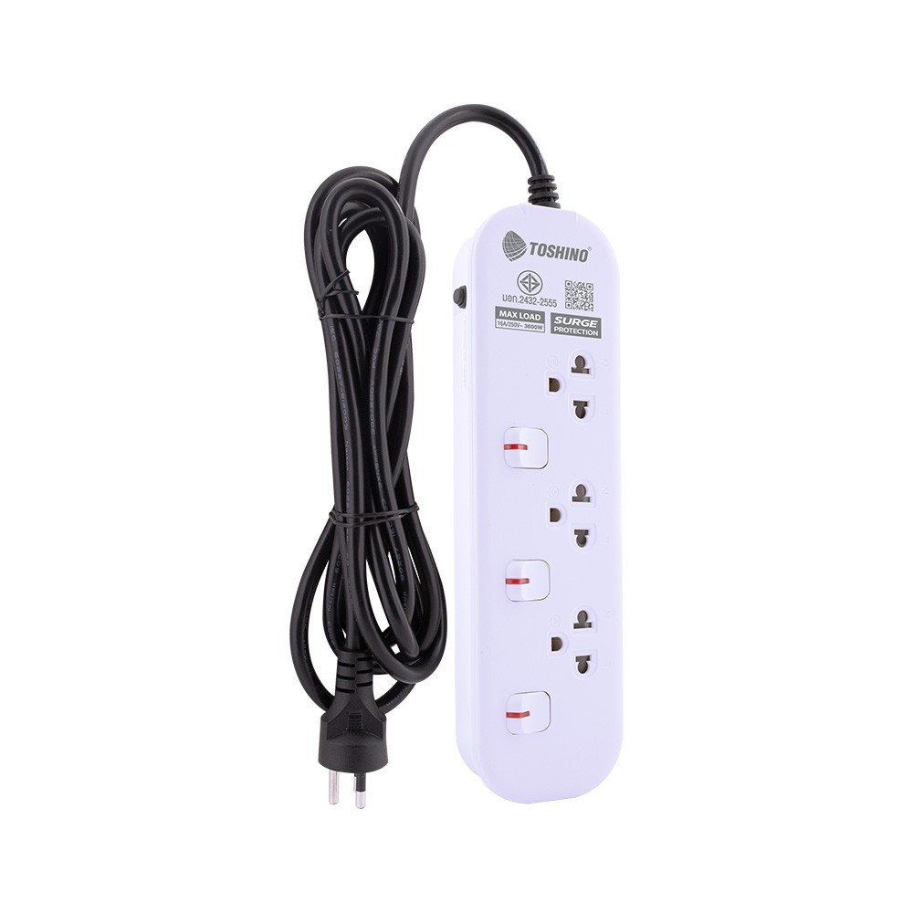 รางปลั๊กไฟ Toshino TIS Plug 3 Way 3 Switch 1.5M. (JT3-1.5M) White