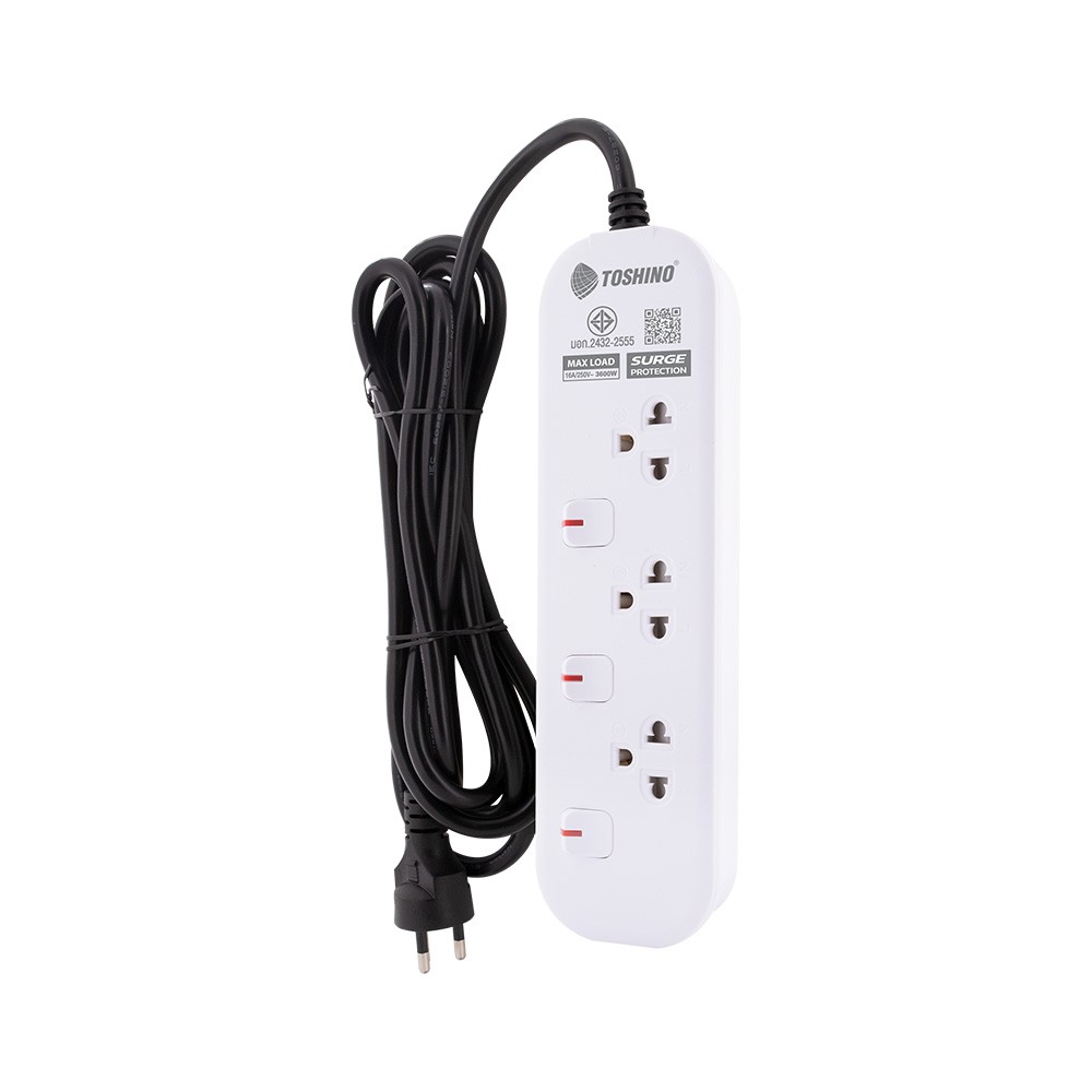 รางปลั๊กไฟ Toshino TIS Plug 3 Way 3 Switch 1.5M. (JT3-1.5M) White