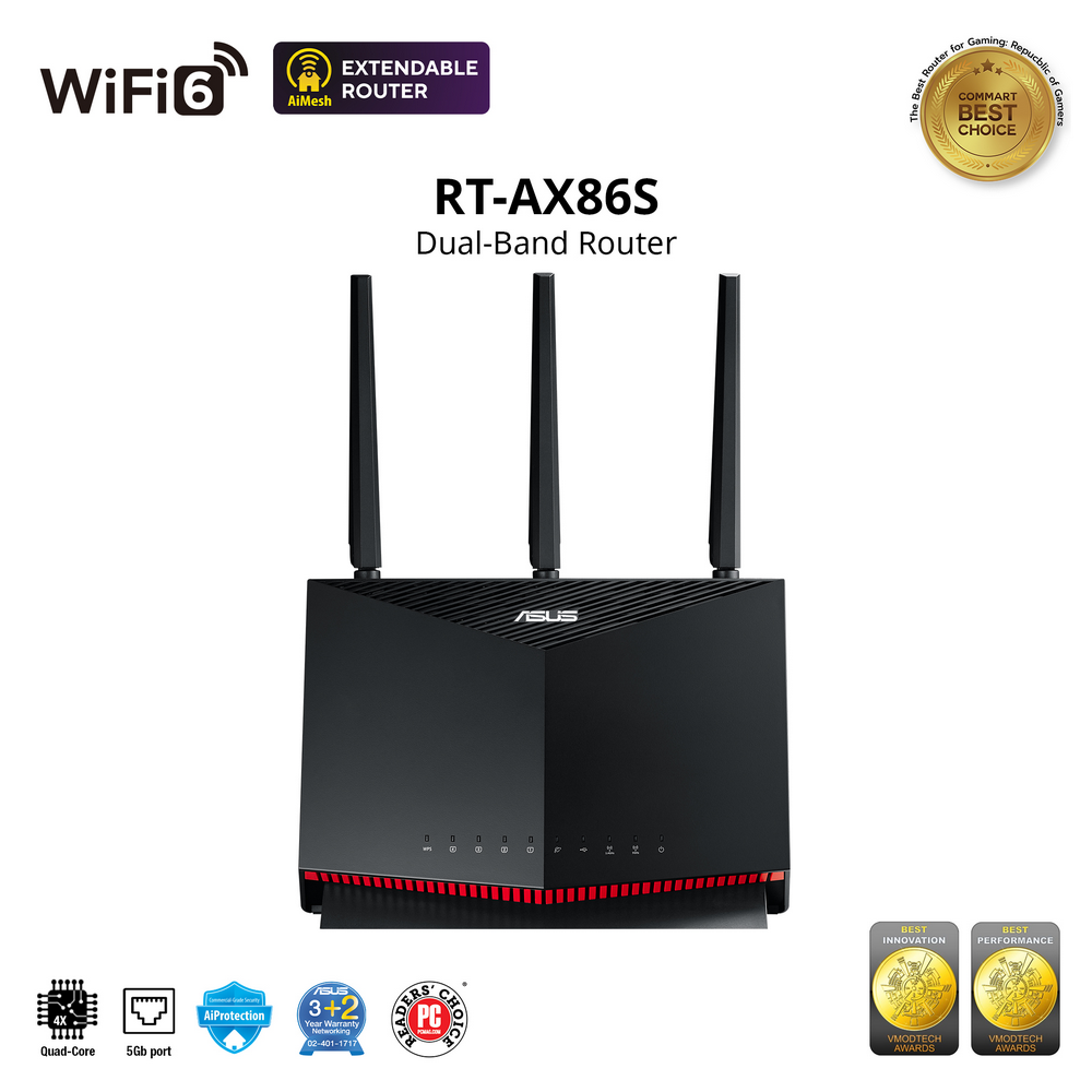 เราเตอร์ไวไฟ Asus Network RT-AX86S AX5700 Dual Band WiFi 6 Gaming Router